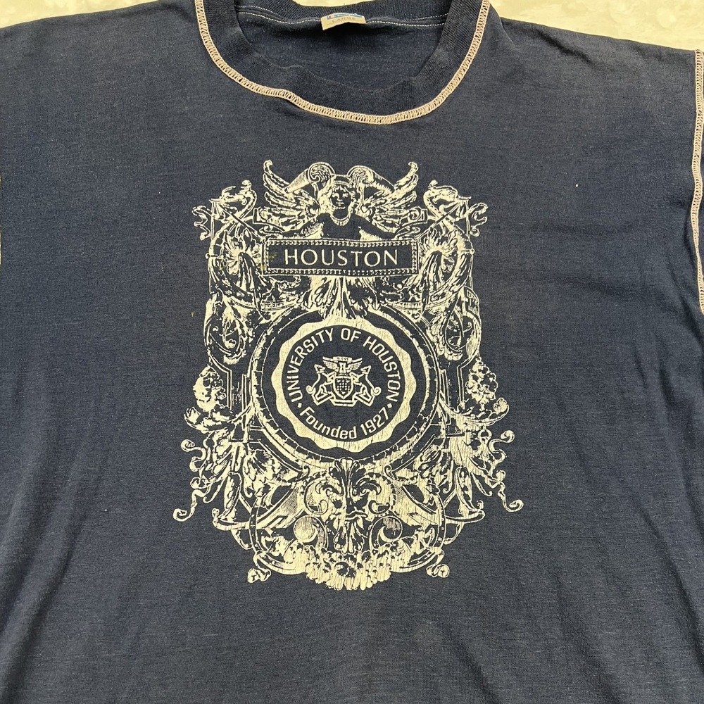 80s Champion T-Shirt Mens Large Navy University of Houston Vintage Graphic Tee